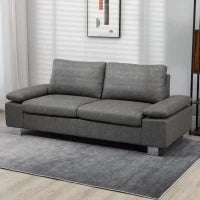 Divano 3 Posti Reclinabile e Imbottito con Braccioli Regolabili, in PU, Legno e Metallo, 200x88x86 cm, Grigio