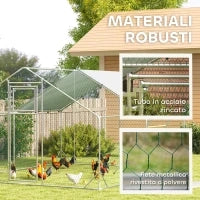 Recinto per Galline da 12m² per 12-18 Animali con Tetto Impermeabile, Mangiatoia e Posatoio, 3x4x1.9m, Argento