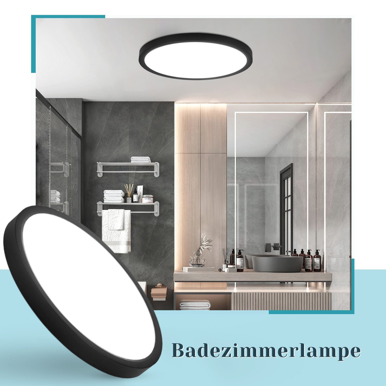 ZMH Lampada da soffitto LED piano 30 cm 24W nero 6000K moderna per cucina corridoio camera letto