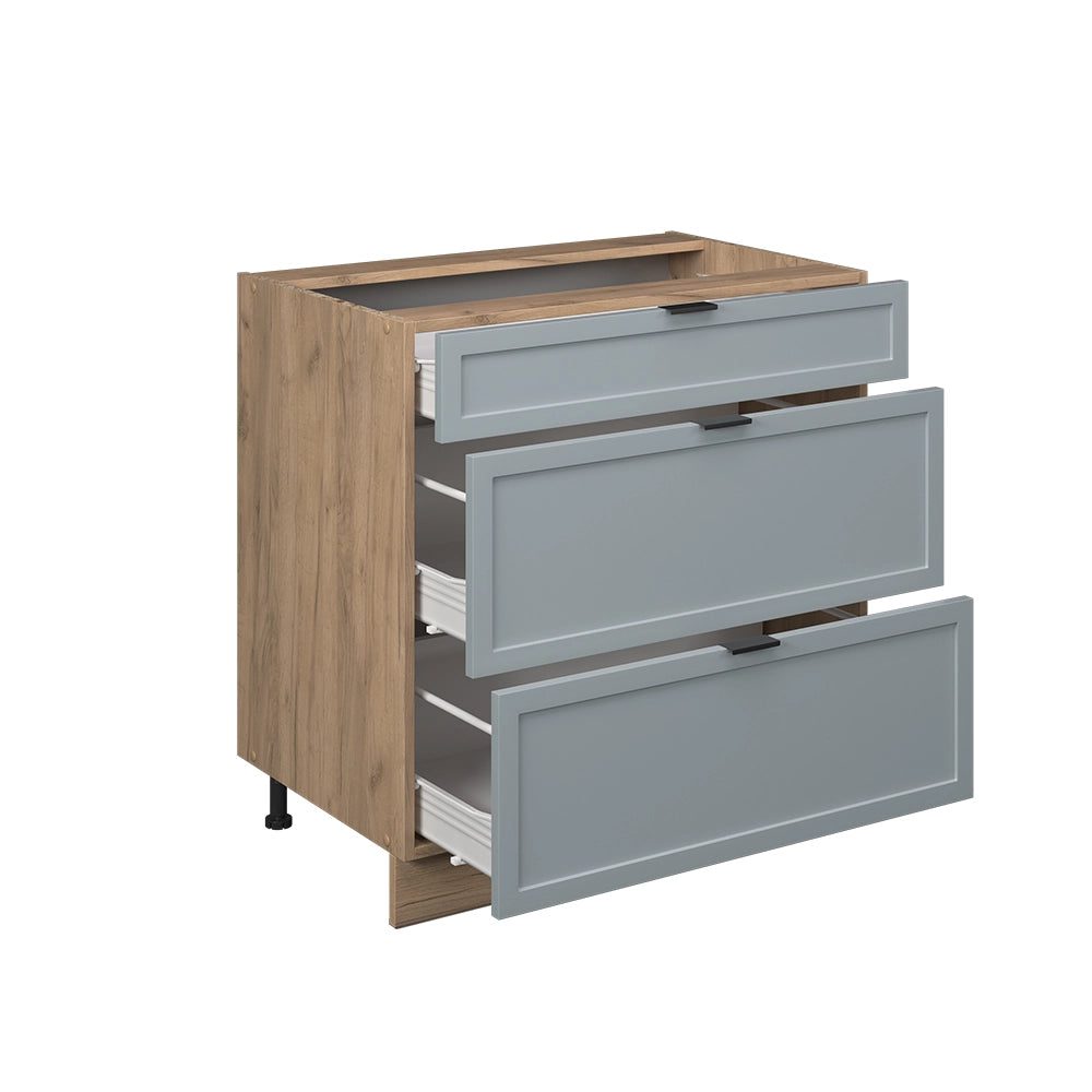 Vicco Mobiletto base per cucina Blu-grigio chiaro 80 cm con 3 cassetti, PL Marmo