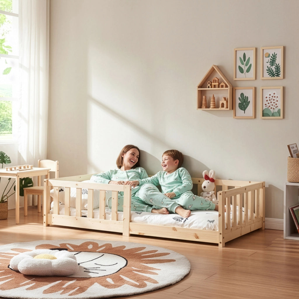 Letto Montessori per Cameretta Tanna in Legno di Pino 80x160 cm - Naturale [en.casa]