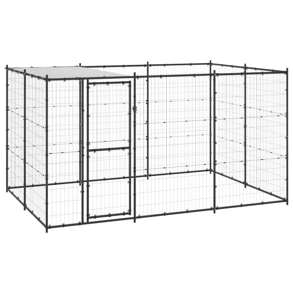 Recinto per animali da esterno per cani in acciaio con tetto 7,26 m² 02_0000403
