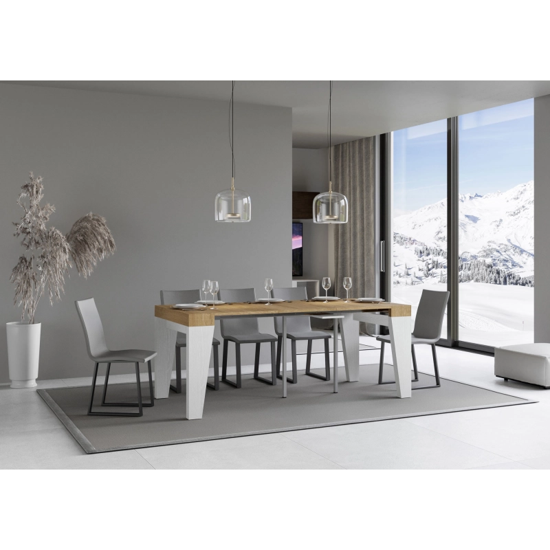 Consolle allungabile 90x40/196 cm Naxy Mix Small piano Bianco Frassino - Quercia Natura/Bianco Frassino
