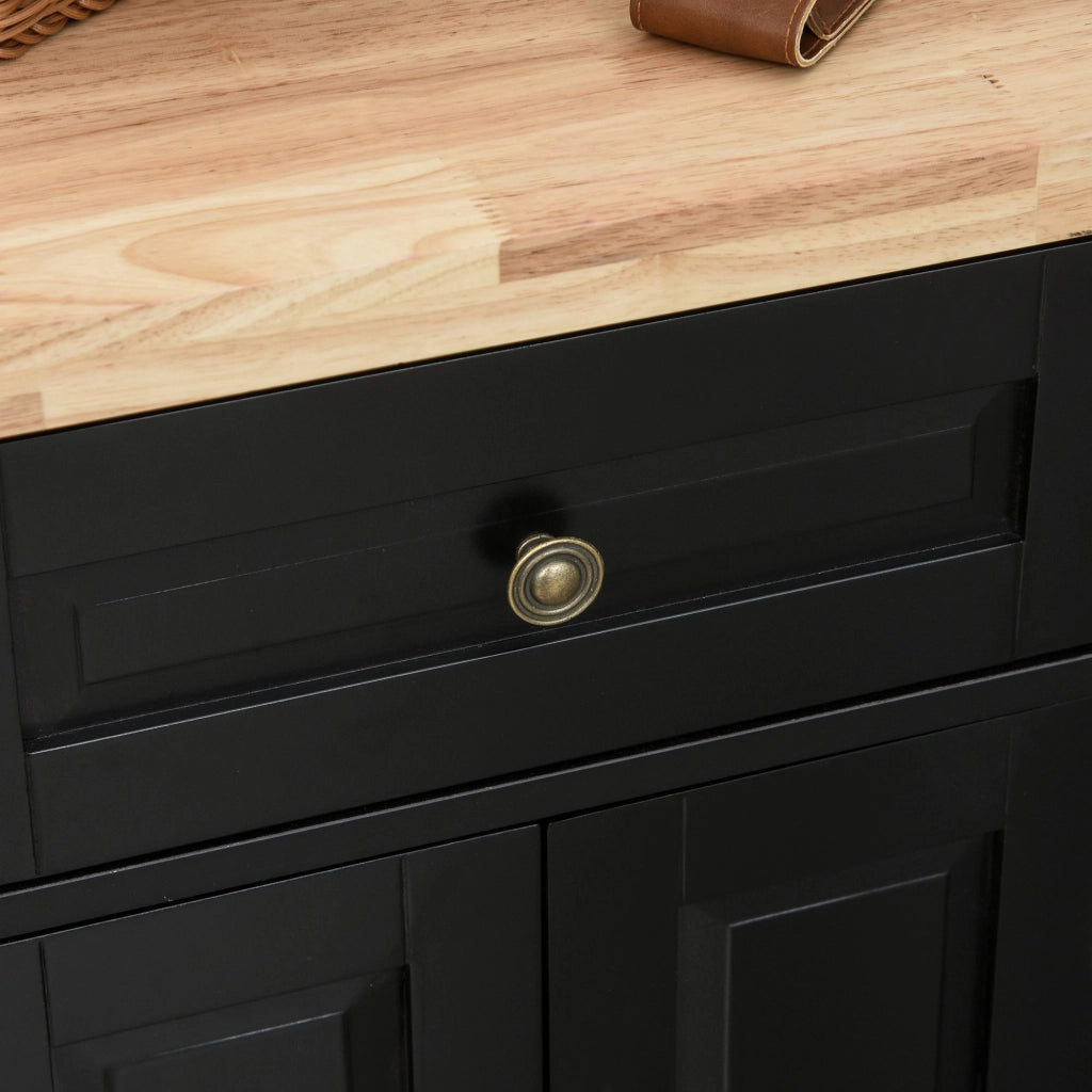 EasyComfort Carrello da Cucina Portavivande con Cassetti, Armadietti e Portaspezie, in Legno e MDF, 111x44.5x82.5 cm, Nero