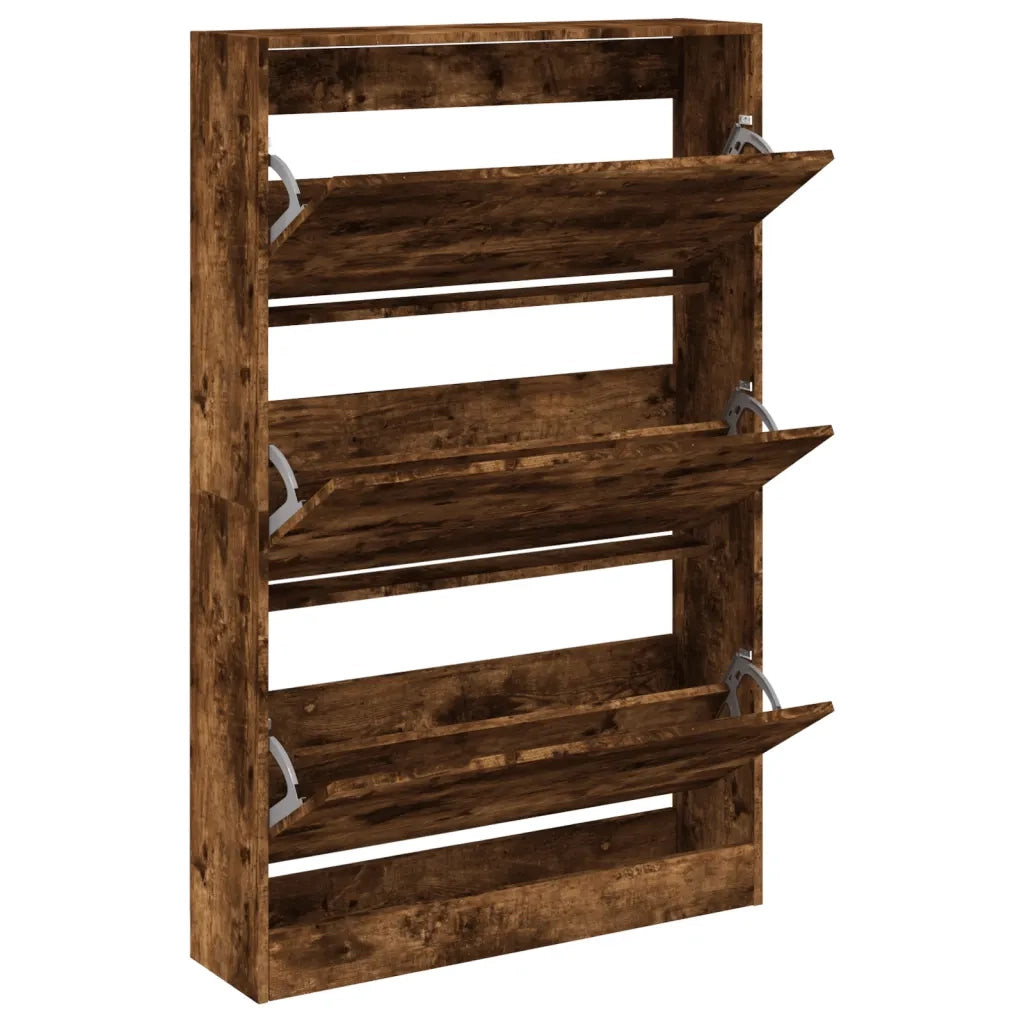 Scarpiera-Scaffale per scarpe Rovere Fumo 80x21x125,5 cm in Legno Multistrato