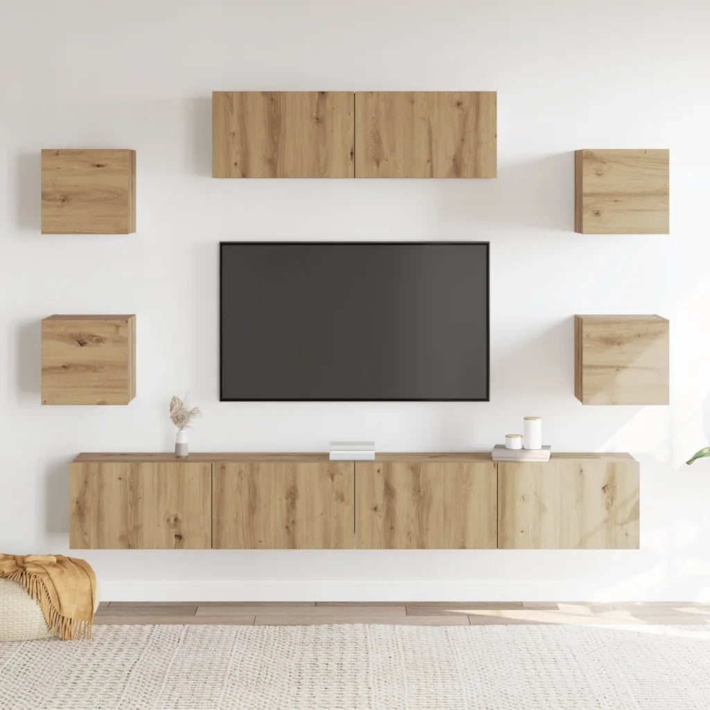 Set Mobile TV 7 pz Montato a Parete Rovere in Legno Multistrato 3329210