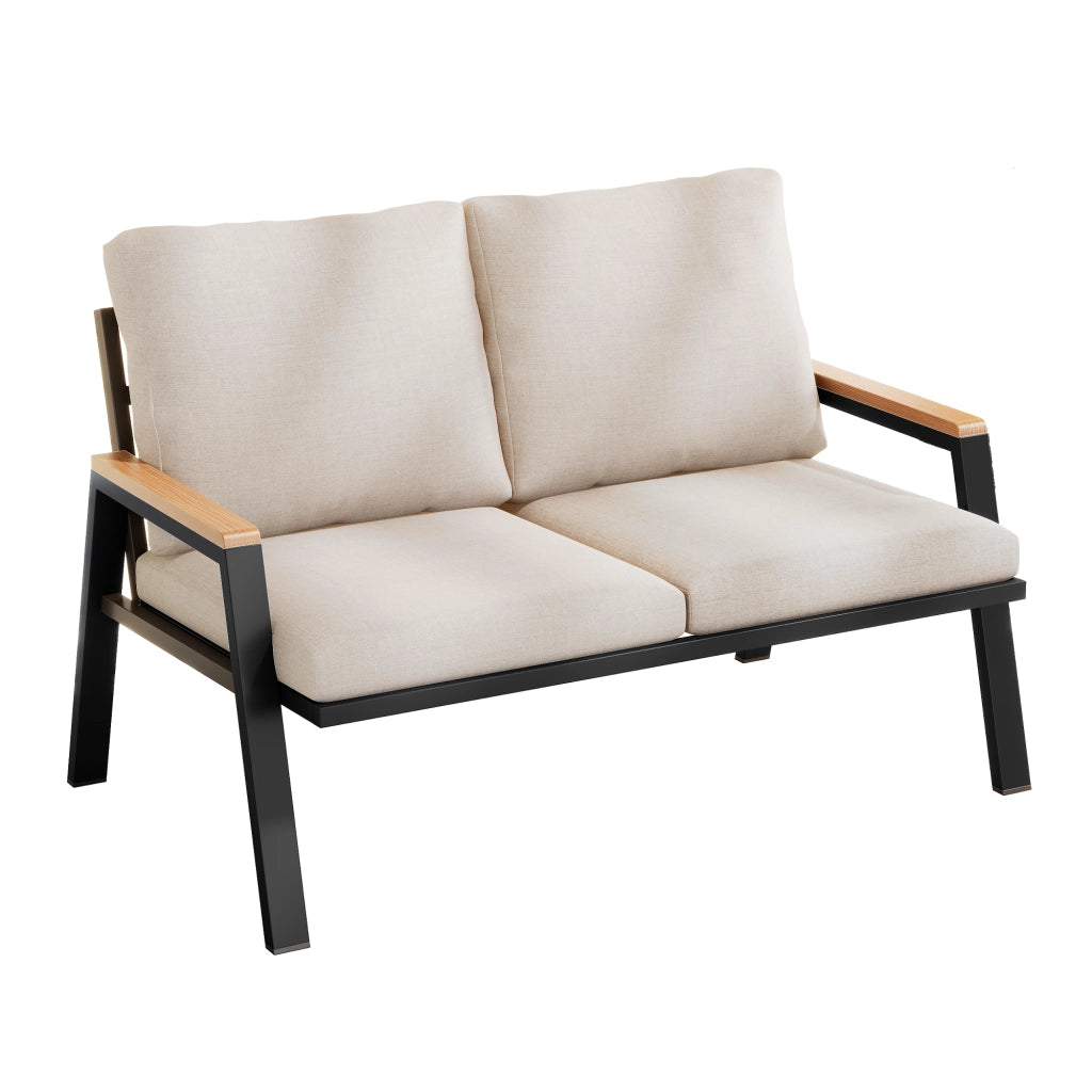 Set Divano da Giardino 2 Posti ¨C MINIMAL ¨C Acciaio, Legno, Grigio Beige