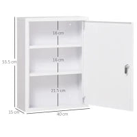 kleankin Armadietto Medicinali a 3 Ripiani con Serratura e 2 Chiavi, in Acciaio, 40x15x53.5 cm, Bianco