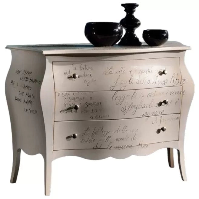 ComÒ bombato avorio patinato shabby scritte 118x50x85 - Mobili 2G