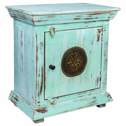 Comodino in legno e metallo con finitura artigianale verde 55x35x60h