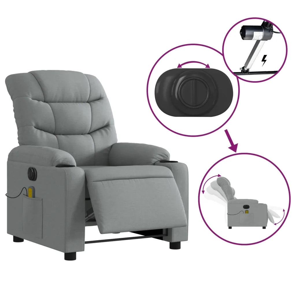 Divano Sedia-Poltrona Reclinabile Massaggio Elettrica Grigio Chiaro Tessuto 769892