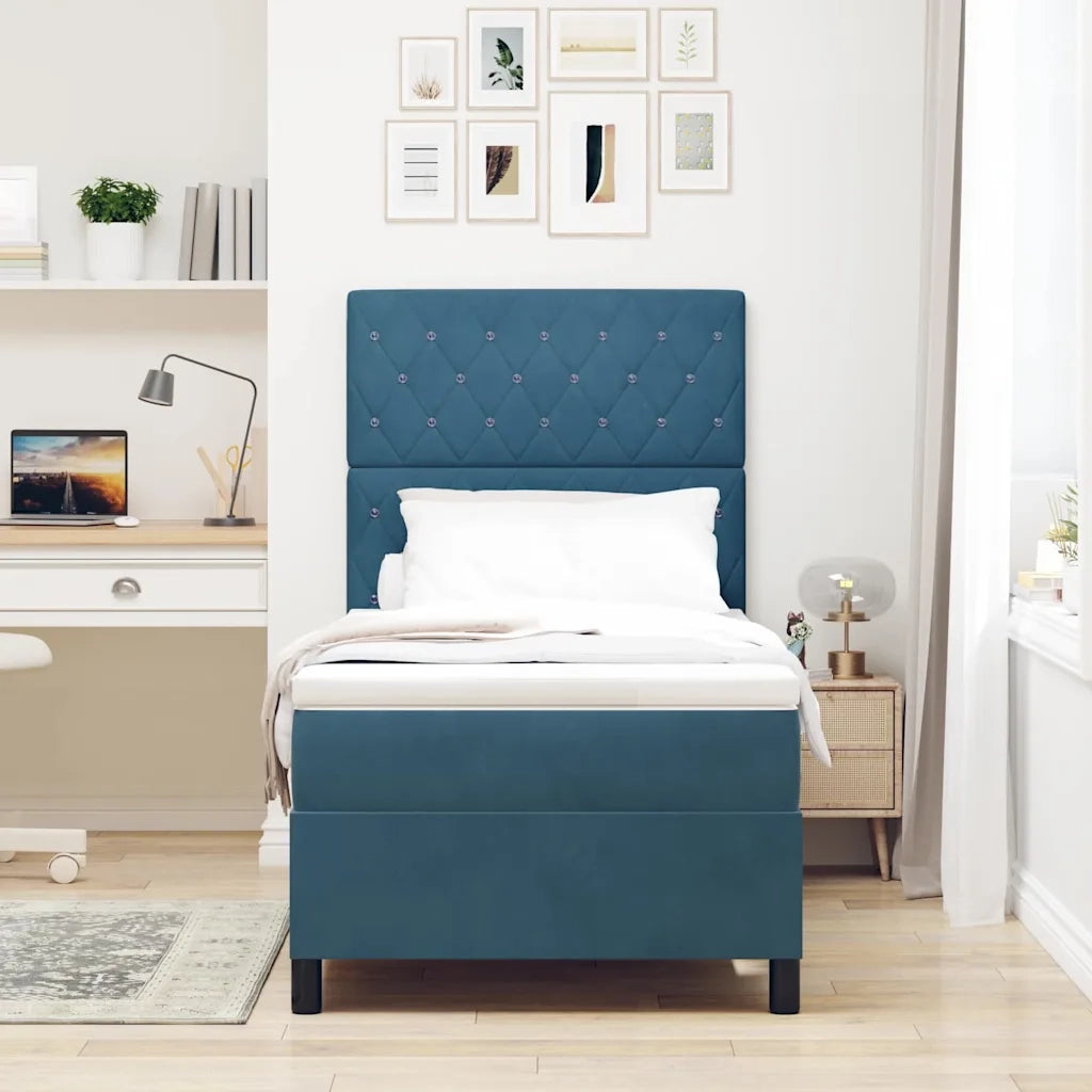 Letto a molle con materasso Blu Scuro 90 x 190 cm Velluto 3339738