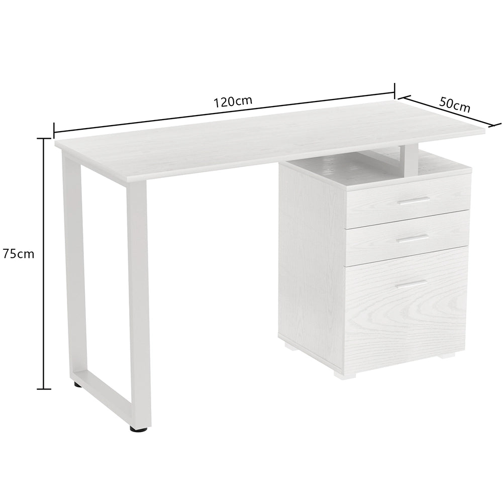 Scrivania Cassettiera Tavolo Porta Pc Computer Acciaio Legno Bianco Frassinato