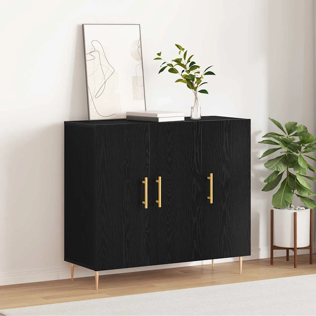 Credenza | Madia | Buffet da pranzo | Armadio da pranzo Rovere Nero 90 x 34 x 80 cm Legno multistrato