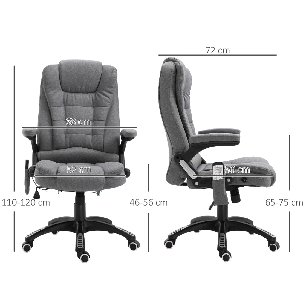 EasyComfort Sedia da Ufficio Massaggiante a 6 Punti Vibrante con Funzione Dondolo e Riscaldata, Poltrona Ufficio Reclinabile con Altezza Regolabile, Telecomando e Tasca Laterale in Tessuto, Grigio