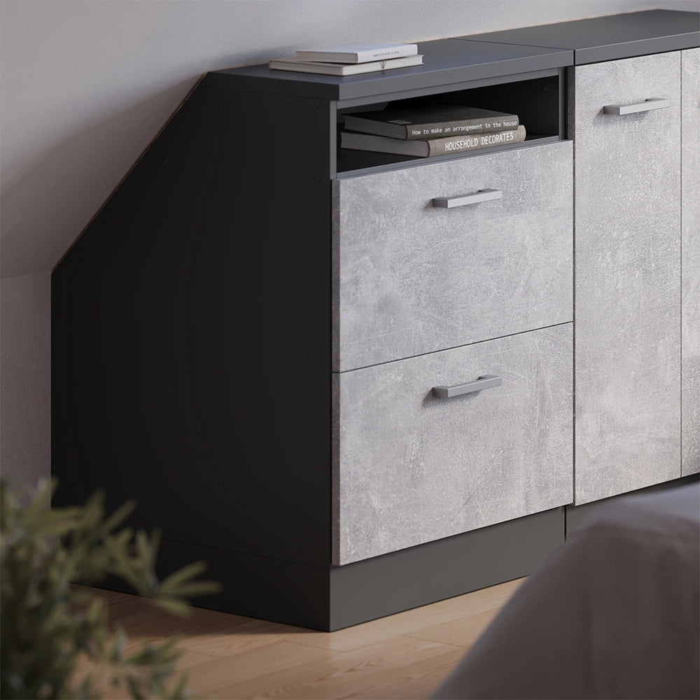 Mobile sottotetto Rion Calcestruzzo/Antracite 60 x 83.8 cm con 2 cassetti, carcassa 60 cm profondità Vicco
