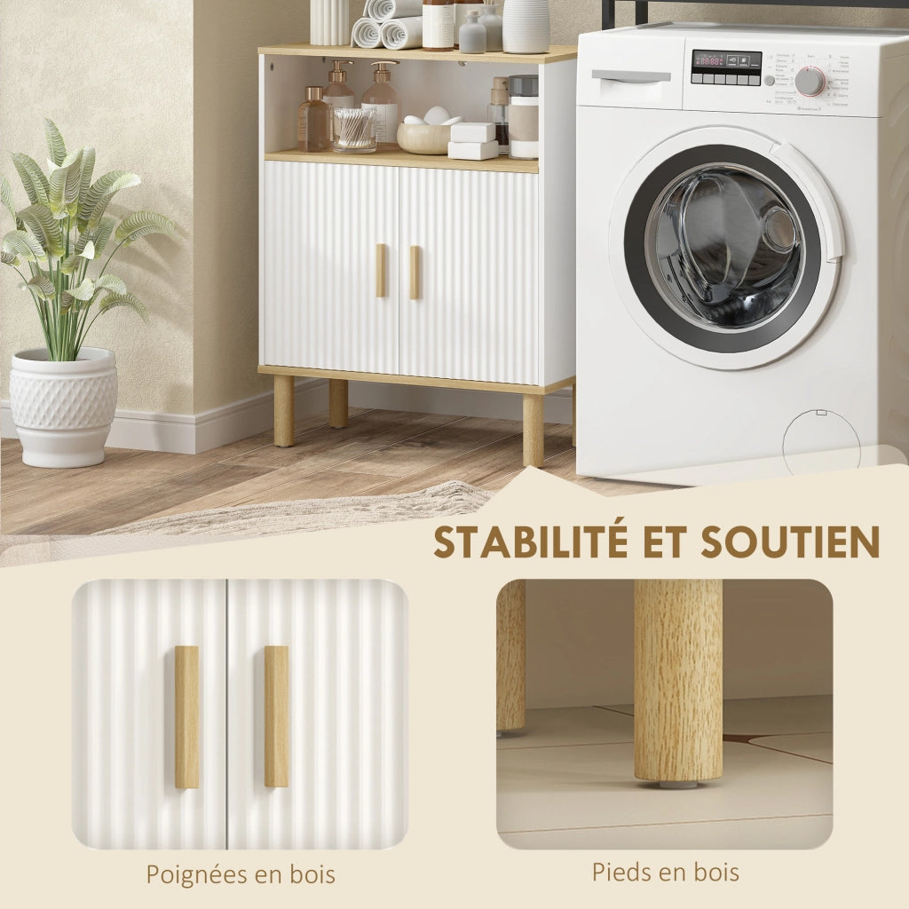 Mobiletto Bagno con 2 Porte e Ripiano Regolabile ¨C zephmum ¨C Bianco 60x29.5x76.5 cm