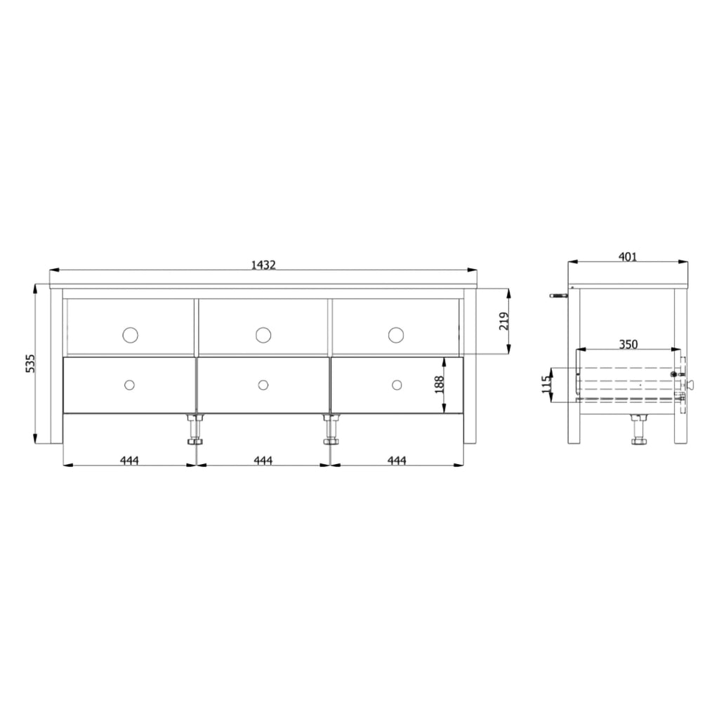 Tiarno, Mobile Porta tv 3 Cassetti, 143x40x54h cm Bianco Opaco