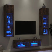 Mobili TV a Muro con LED 6pz Rovere Fumo in Legno Multistrato 3216626