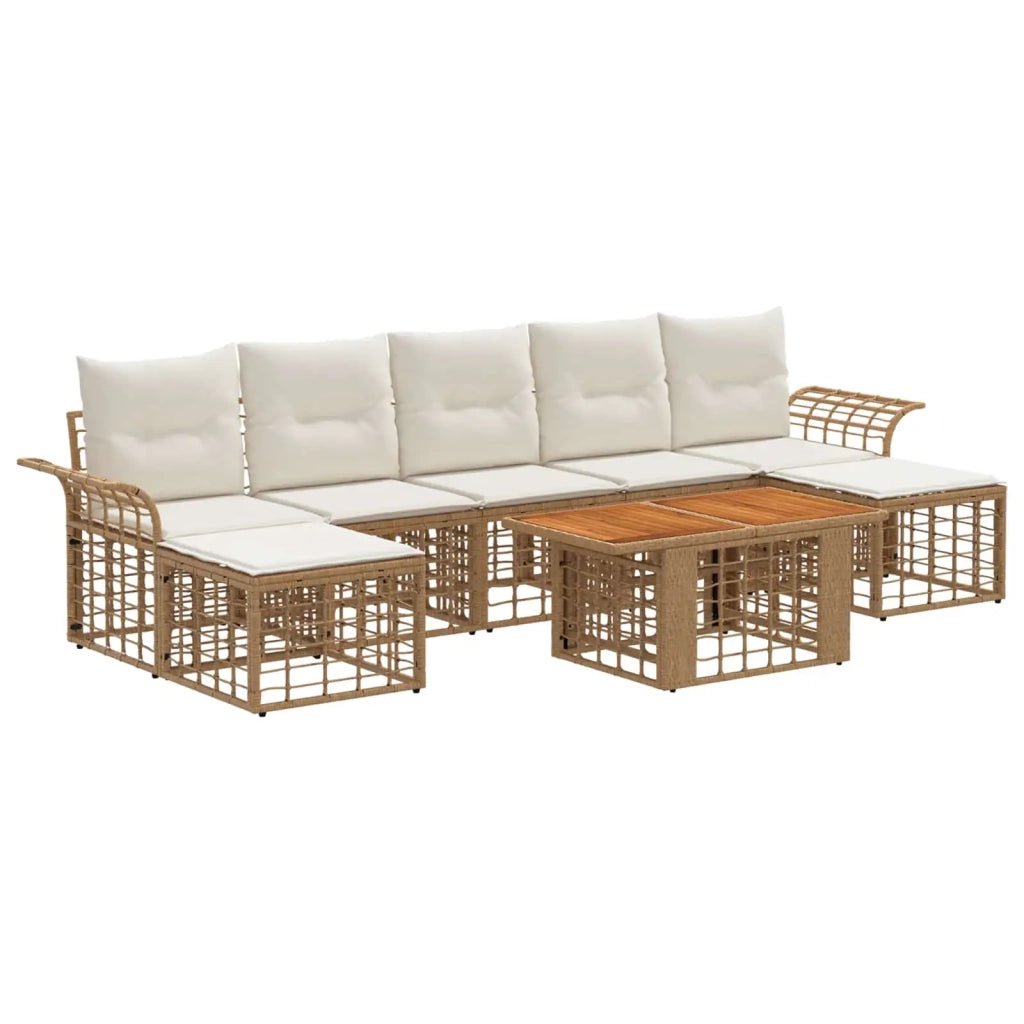 Set Divano da Giardino 8 pz Naturale e Bianco Crema polyrattan 3438006
