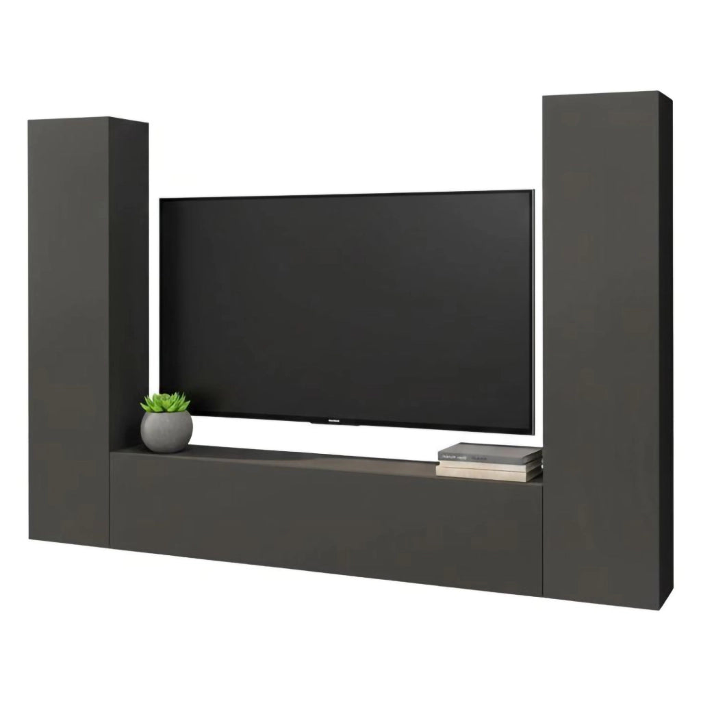 Parete attrezzata Natasha, Set salotto porta TV a 3 ante, Mobile soggiorno multiuso, 100% Made in Italy, cm 260x30h180, Antracite