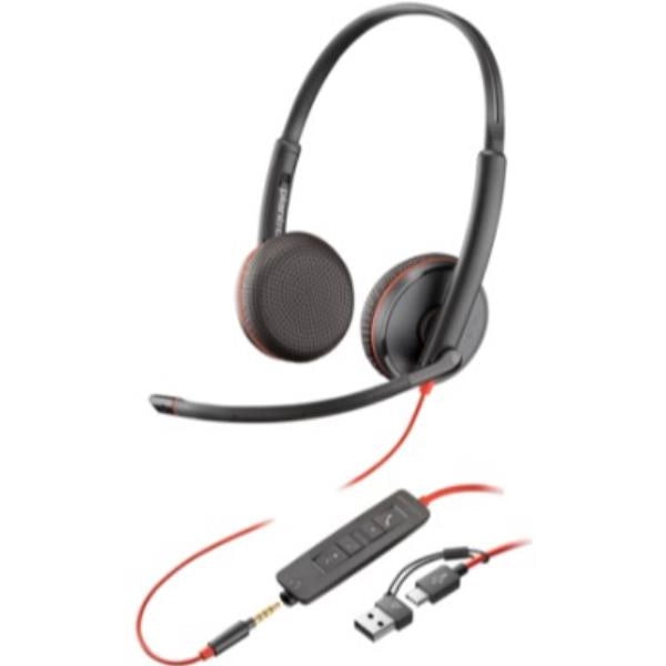 Poly cuffie blackwire 3225 stereo usb-c + spinotto da 3,5 mm + adattatore usb-c/a (sfuse) - 8X229A6