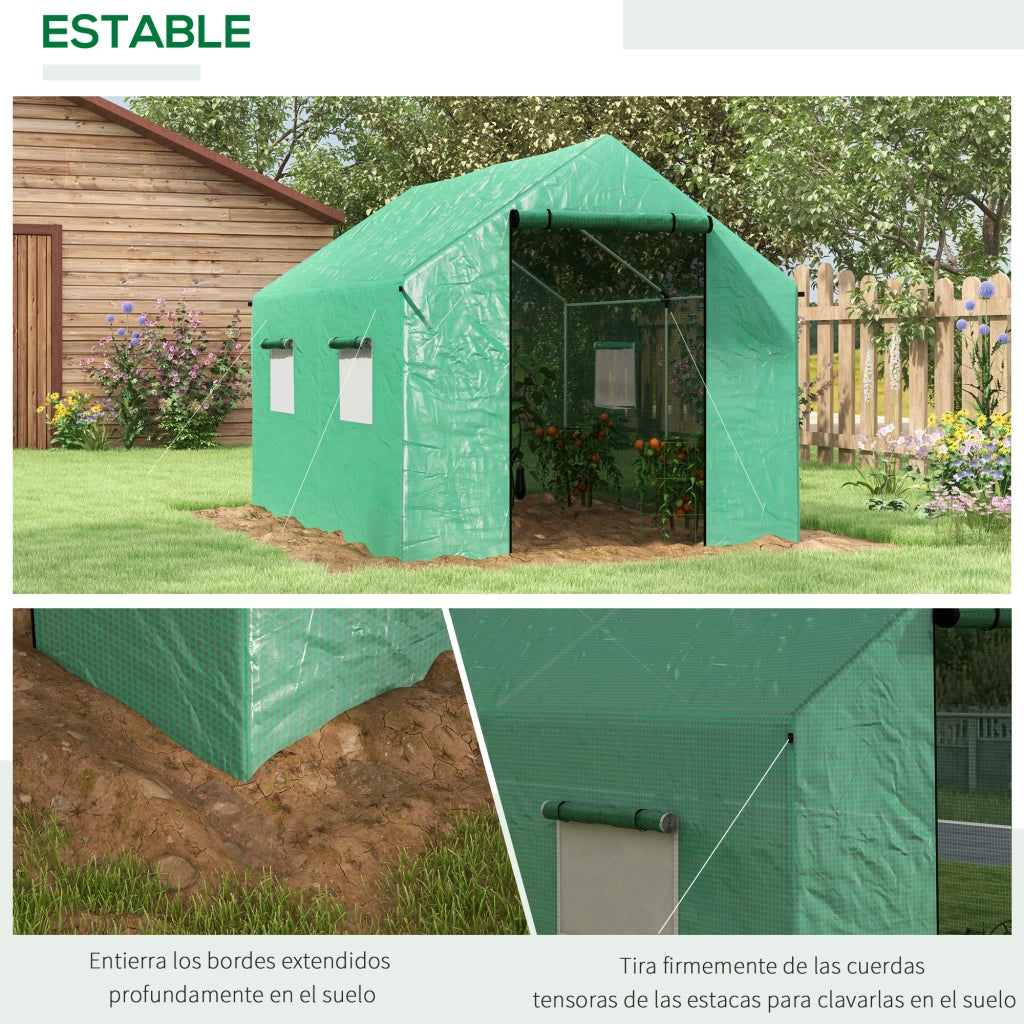 Serra Tunnel 2x3x2 m con 4 Finestre a Rete e Porta a Cerniera ¨C Zephmum ¨C Verde per Giardino