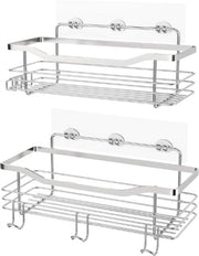 Organizzatore per la doccia 2 pezzi - 304 Acciaio inossidabile - Senza fori - Adesivo per fissaggio alla parete - Piastra per la doccia Organizzatore per la cucina Accessorio - Argento