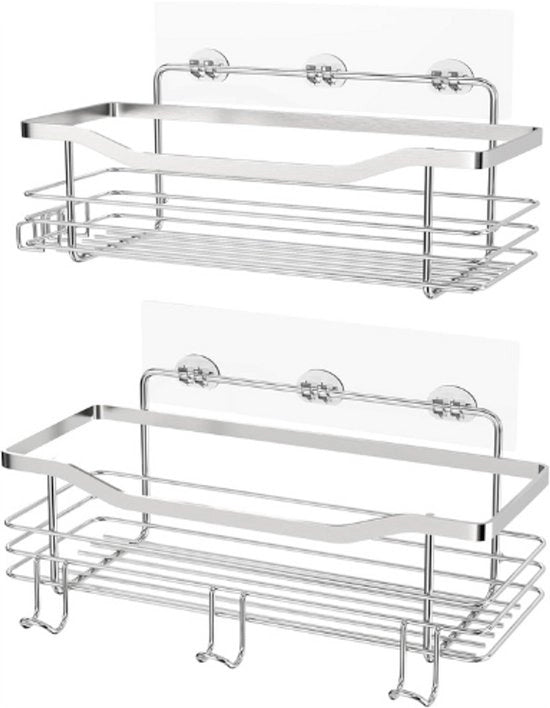 Organizzatore per la doccia 2 pezzi - 304 Acciaio inossidabile - Senza fori - Adesivo per fissaggio alla parete - Piastra per la doccia Organizzatore per la cucina Accessorio - Argento