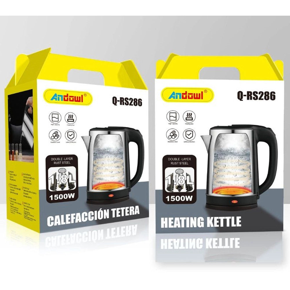 Trade Shop - Bollitore Riscaldante Elettrico In Acciaio Inossidabile Capacità 1,8 Lt 1500 W Q-rs286 -