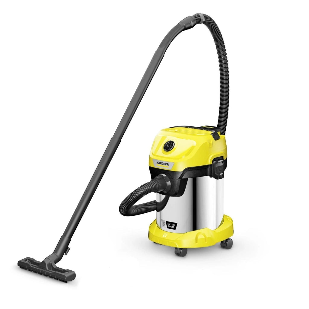 Kärcher WD 3-18 Aspirapolvere a Cilindro Secco e Bagnato 18V 5Ah 17 L 225 W Senza Fili IPX4 colore Giallo Acciaio Inox