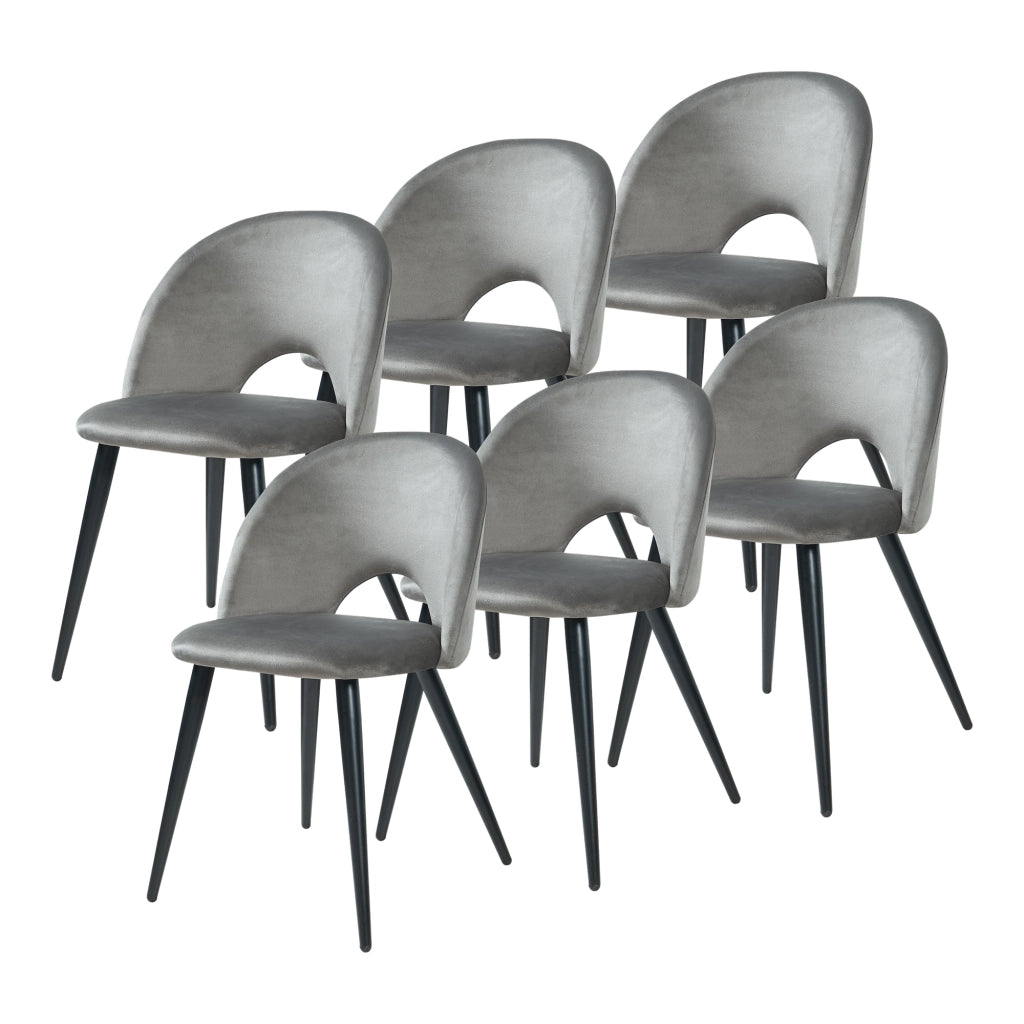 Set Karijoki di 6 Sedie Imbottite da Sala Pranzo Effetto Velluto - Grigio / Nero [en.casa]