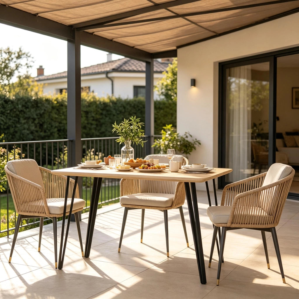 Tavolo rettangolare con piano 120 × 60 cm e 4 gambe in metallo, per soggiorno sala da pranzo e cucina, nero e rovere chiaro