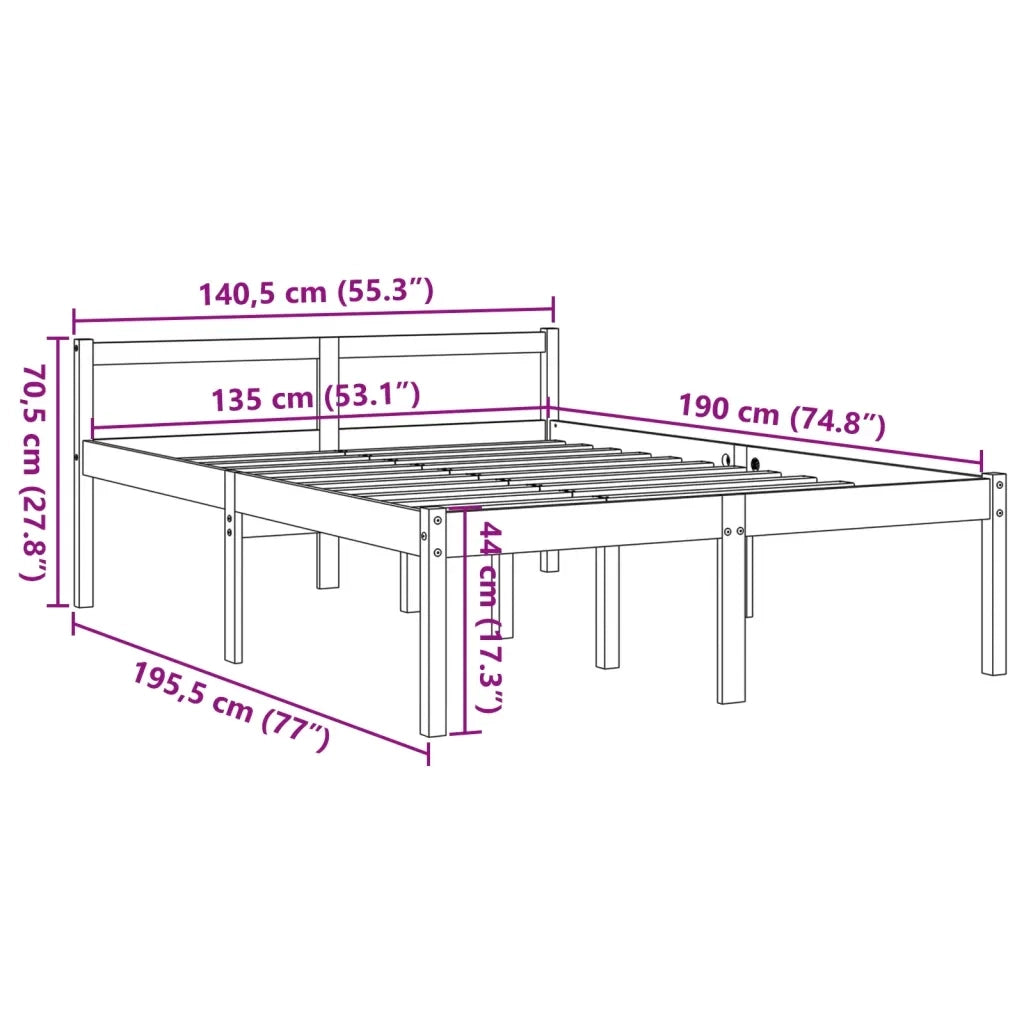 Letto matrimoniale | Letto per adulti | Letto per Anziani Marrone Cera 135x190 cm Legno Massello Pino