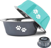 Bacini per cani, 2 pezzi, per cani di taglia media e grande, ciotola per cibo, ciotola per acqua, ciotola per cibo con gomma antiscivolo in silicone, ciotola per cibo elevata in acciaio inossidabile (blu-grigio, diametro 21 cm, 1560 ml)