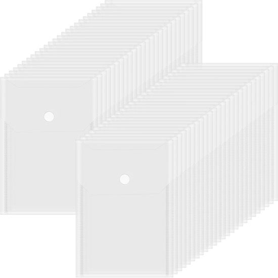 Documentenvakken trasparenti in plastica, 50 pezzi, formato A6, slijtvast, waterdicht, dimensioni 120 x 170 x 1,6 mm, Documententas.