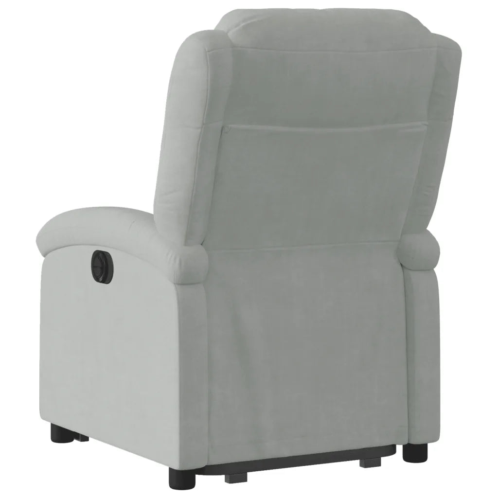 Divano Sedia-Poltrona Alzapersona Reclinante Elettrica Grigio Chiaro Velluto