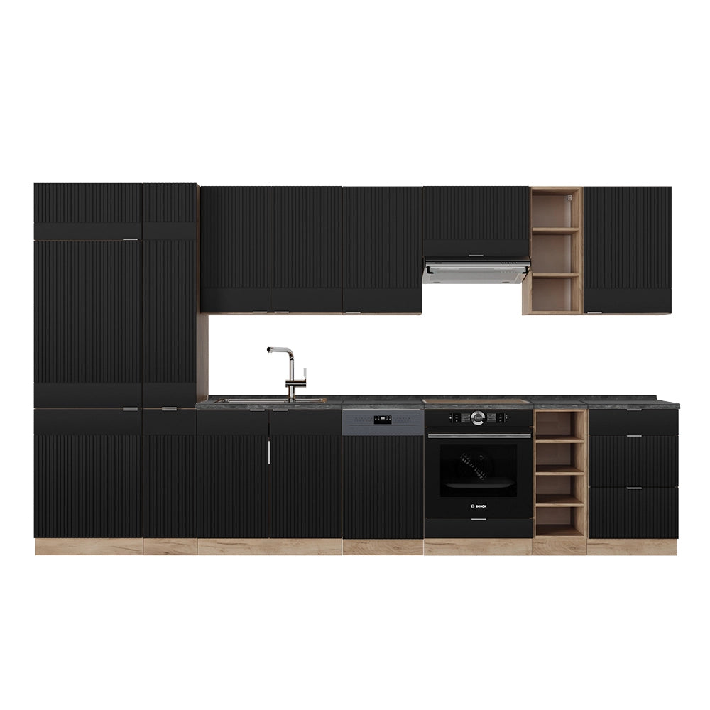 Cucina componibile Fame-Line Nero rigato/Rovere dorato 355 cm, PL Antracite Vicco