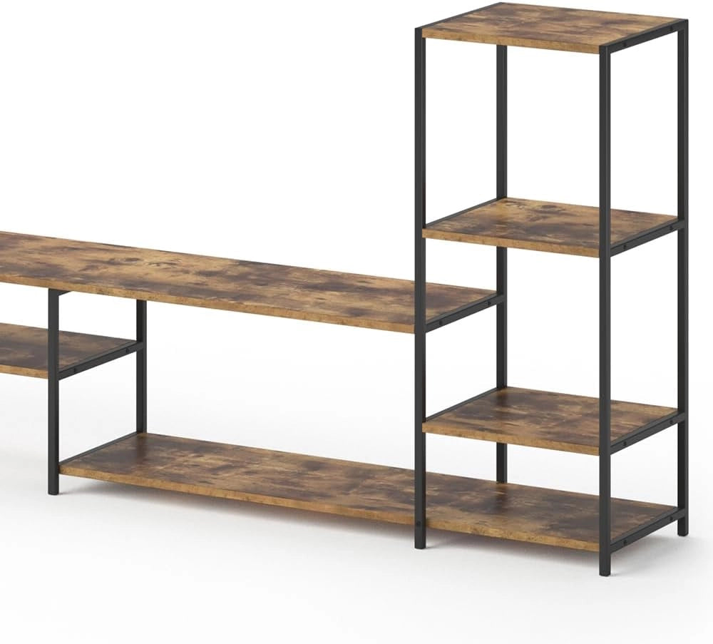 Mobile tv Fyrk, Legno antico, 226 x 93 cm, con ripiani aperti per la conservazione di dispositivi multimediali