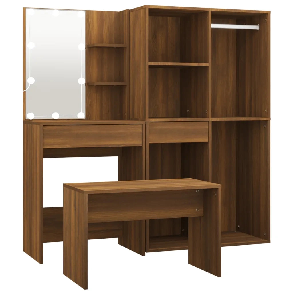Set Tavolo da Toeletta con LED Rovere Marrone Legno Multistrato 3114106