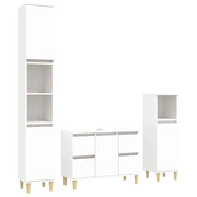 Set Mobili da Bagno | Armadio da bagno 3 pz Bianco in Legno Multistrato