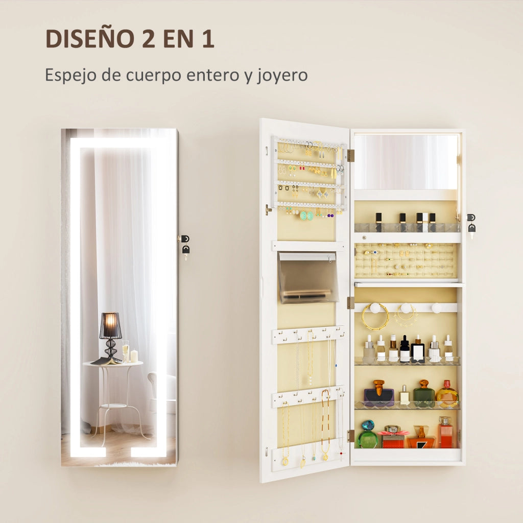 Specchio Armadio da Parete con Luci LED e Chiusura ¨C Zephmum ¨C Bianco