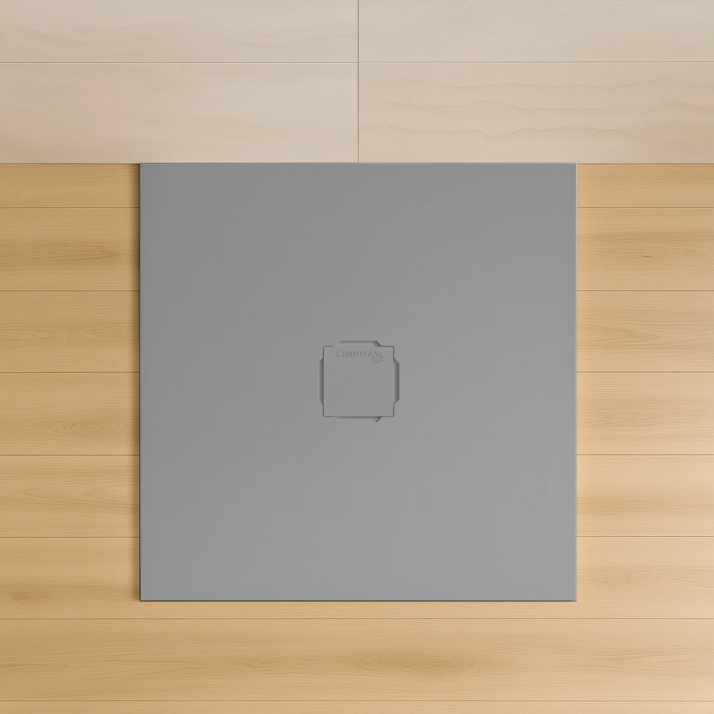 Piatto doccia 80x80 in marmoresina cemento con griglia in acciaio inox Harmony