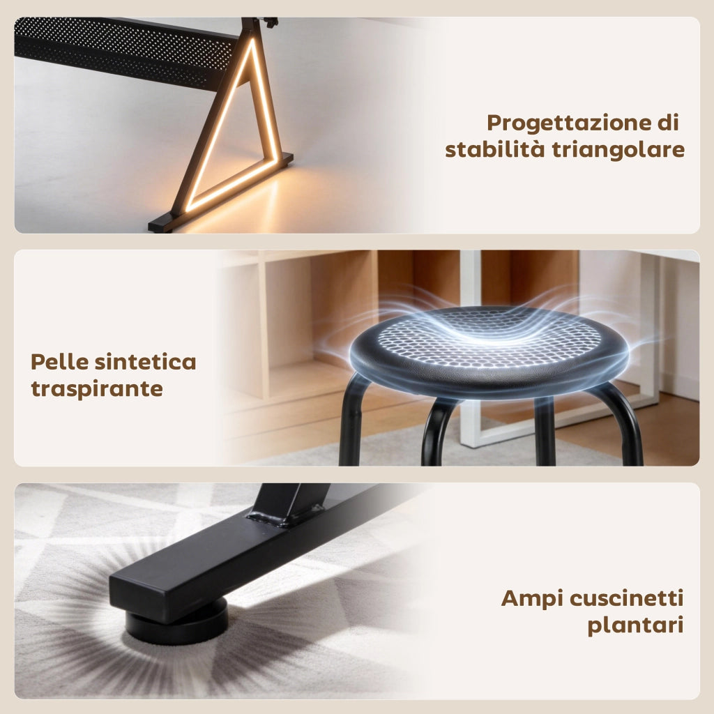 Tavolo da Disegno Regolabile 120x60x92 cm Scrivania e Sgabello per Disegno in MDF Metallo e PU Bianco