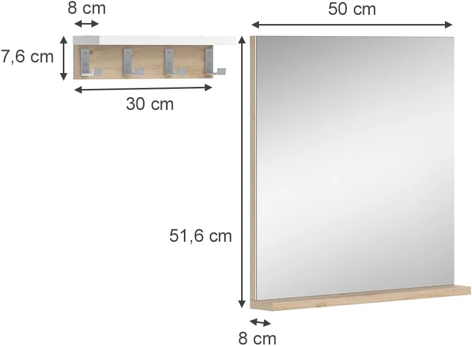 Specchio bagno Henri, Bianco, 50 x 51.6 cm con ripiano, per il montaggio sotto il lavandino con ritaglio per sifone