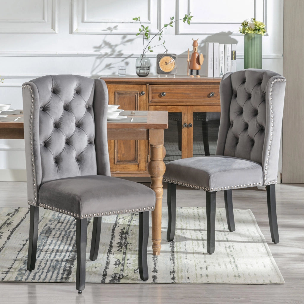 SEDIA da pranzo in velluto grigio Set da 2 pezzi con gambe in quercia