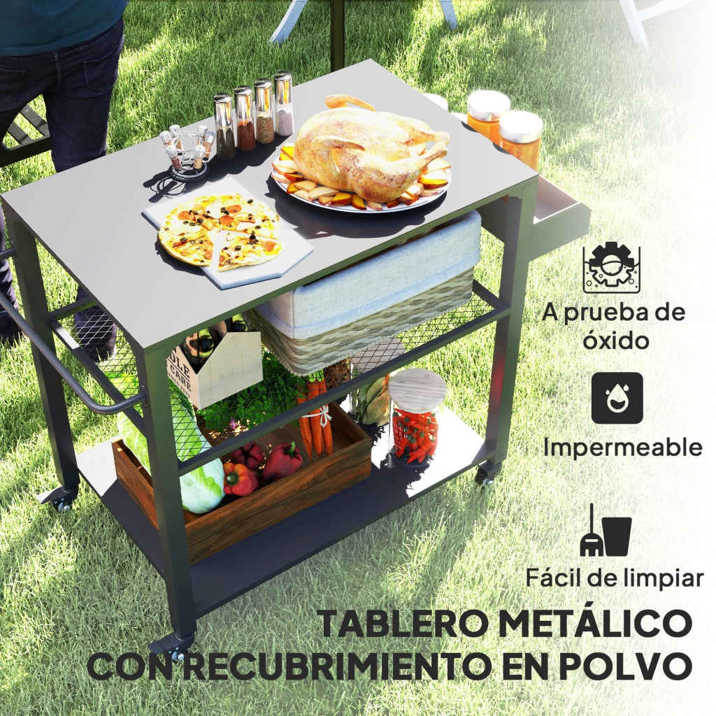 Carrello Servizio Barbecue con Piano e Ruote ¨C zephmum ¨C Grigio 105x50x79 cm
