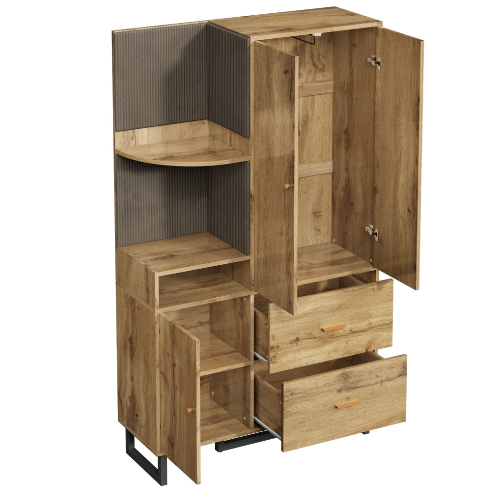 Guardaroba compatto 110x38x186 cm con appendiabiti estraibile e cassetti in MDF nero e naturale