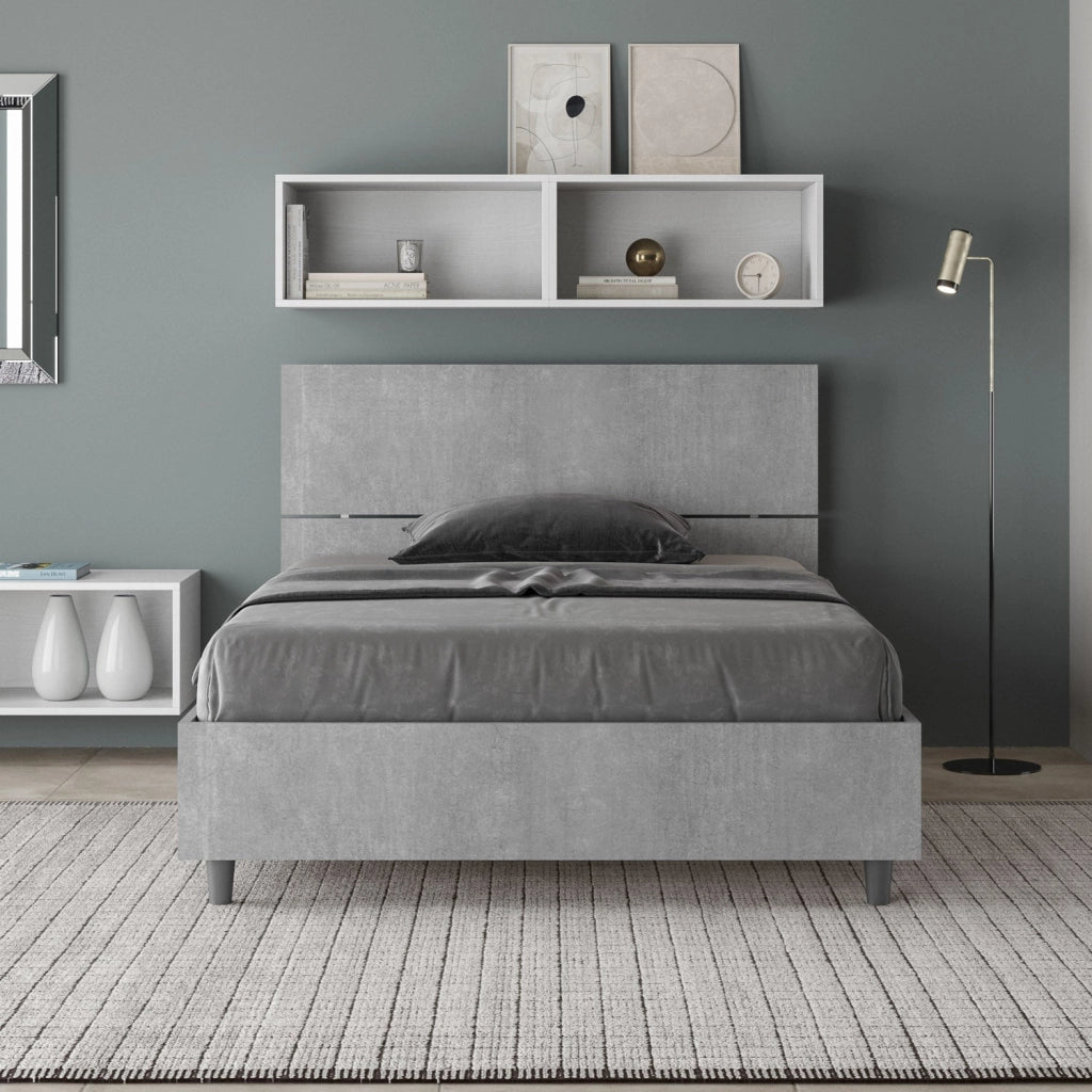 Letto 1 Piazza e Mezzo 120x200 cm con Rete e Contenitore Testata Inclinata Demas Grigio