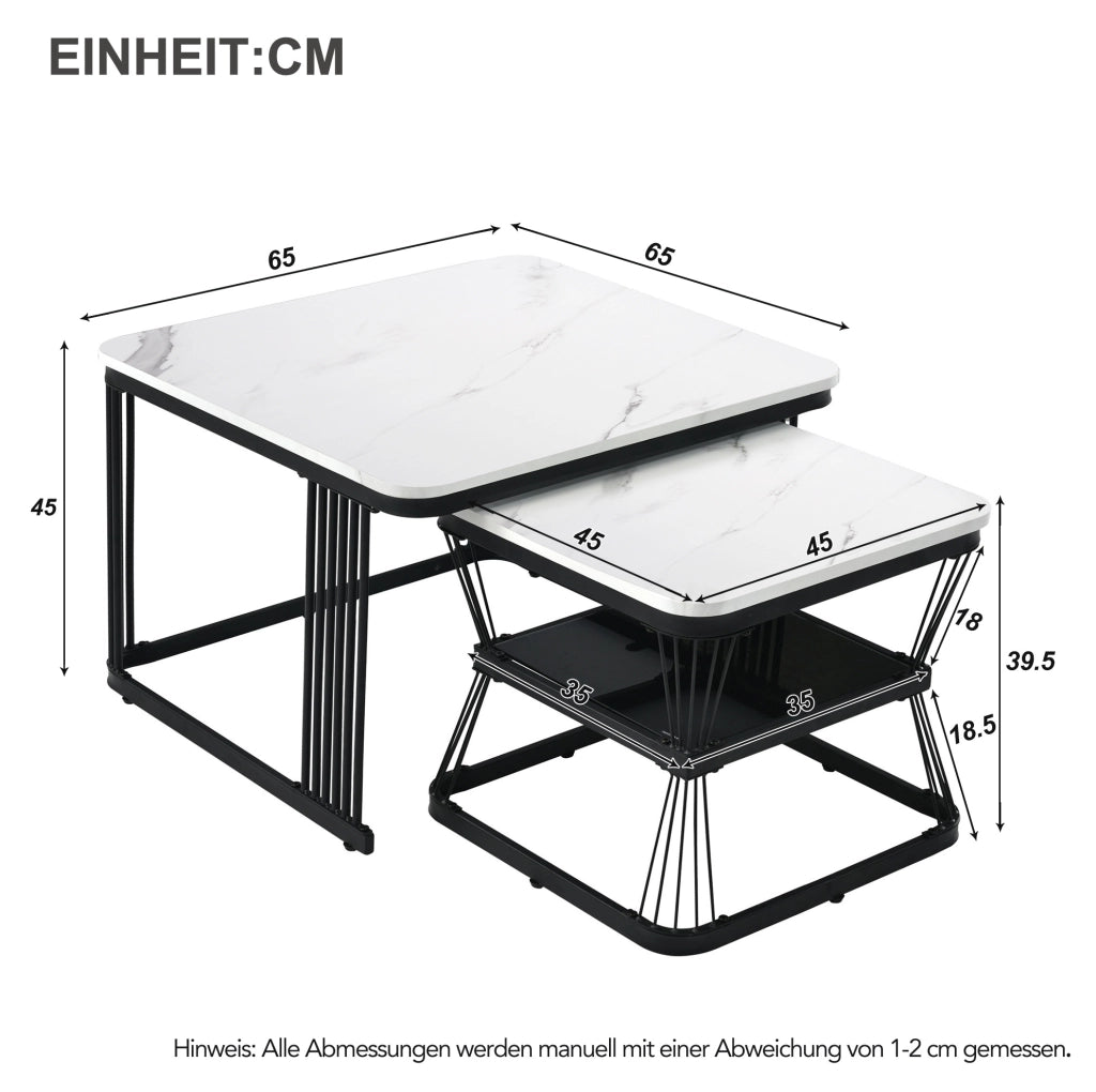 Set di 2 tavolini moderni bianchi con effetto marmo